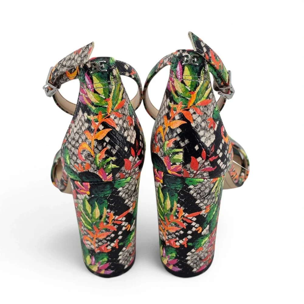 Sam Edelman Yaro Womens Size 8 Floral Snake Print Ankle Strap Block Heel Sandals